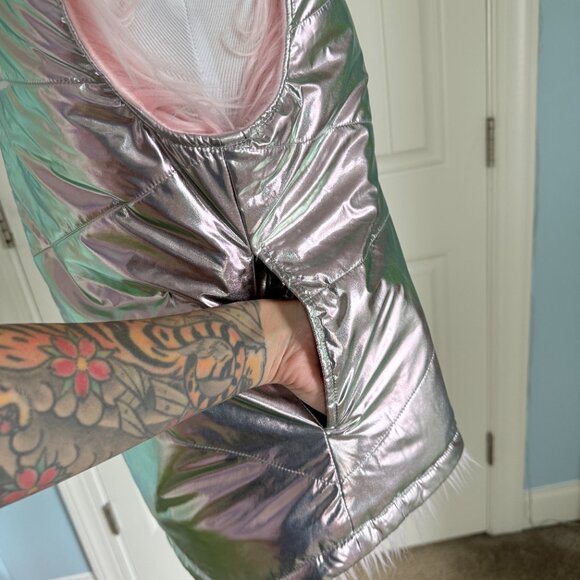 Dolls Kill Sugar Thrillz Reversible Pastel Pink Fur Shiny Silver Puffer Vest - Picture 10 of 14